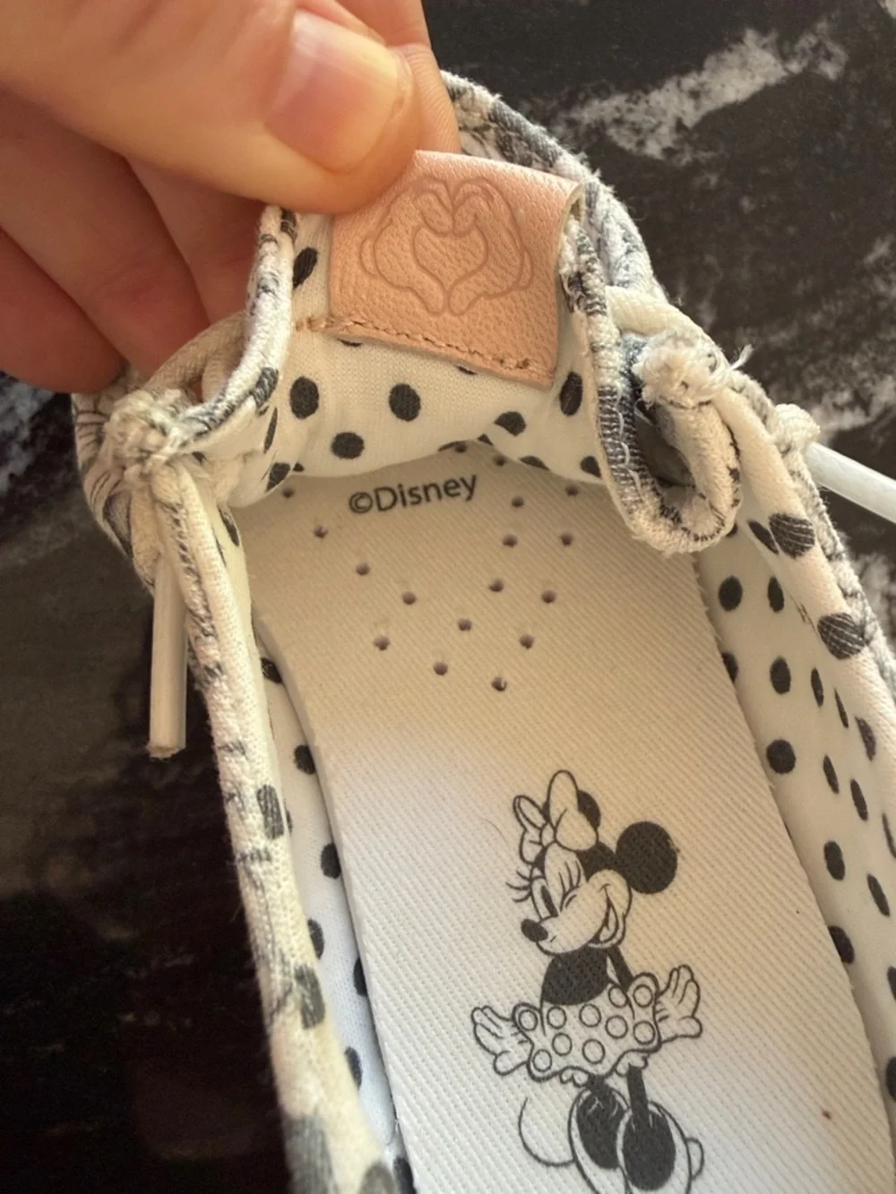 Minnie Mouse hey dude loafers for toddler girl in black and white - Picture 7 of 9